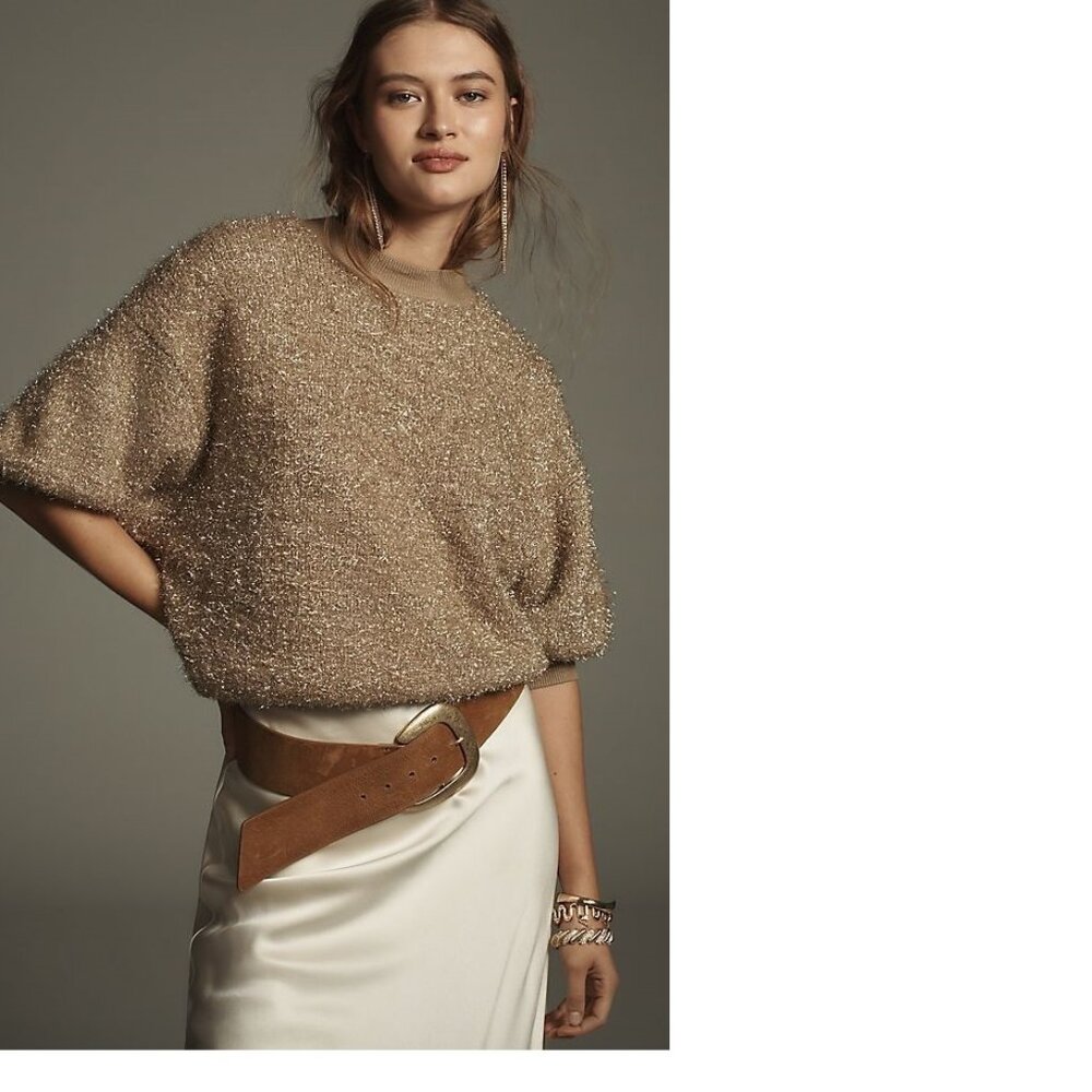 Anthropologie The Violetta Short-Sleeve Tinsel Sweater by Maeve new nwt 1x
